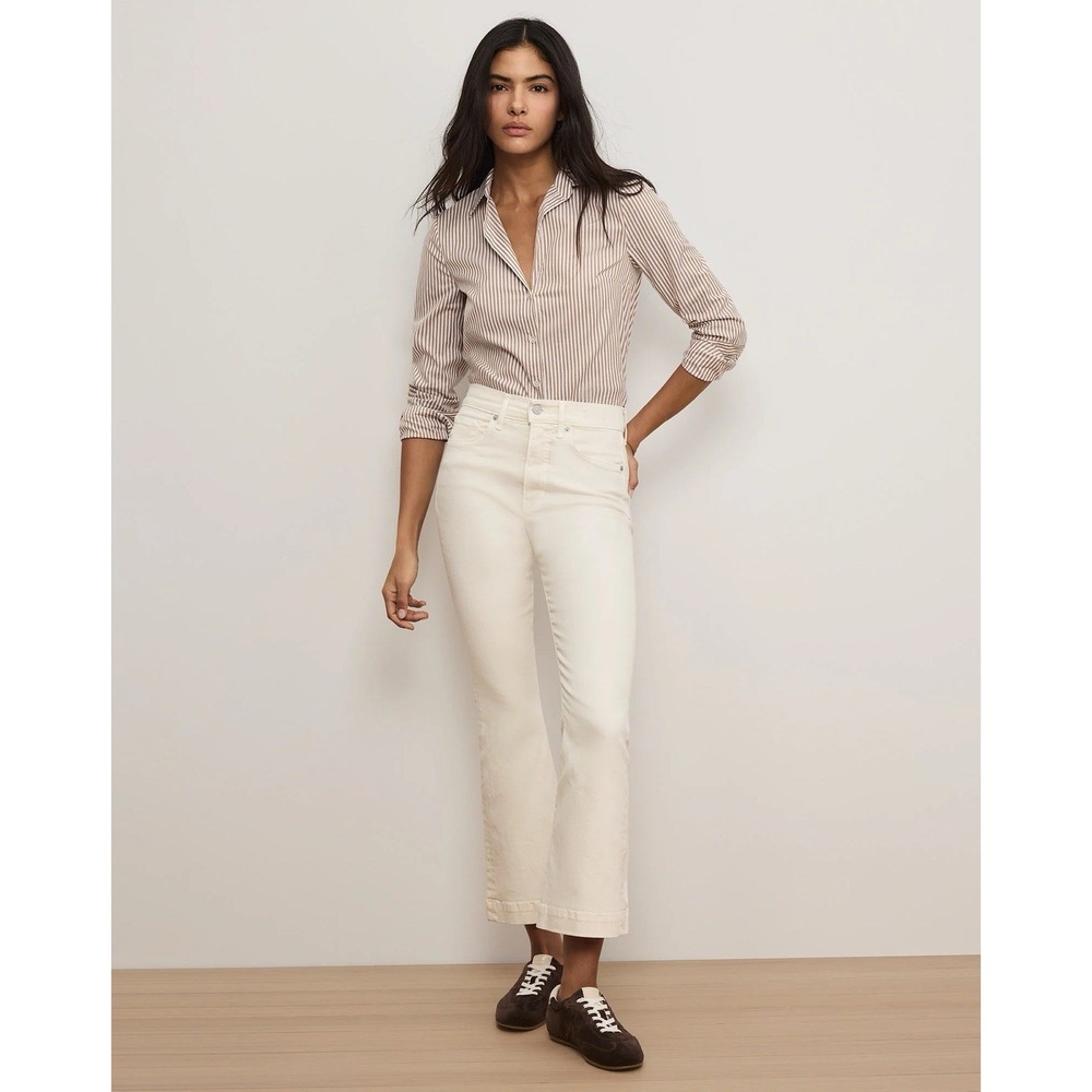 Veronica Beard Carson High Rise Ankle Flare Jeans 30 Ecru Ivory Cropped Denim